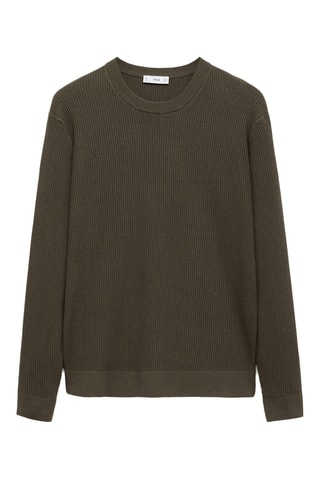 Pull coton maille fine côtelée - Kaki