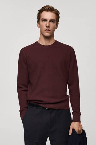 Pull coton maille fine côtelée - Bordeaux