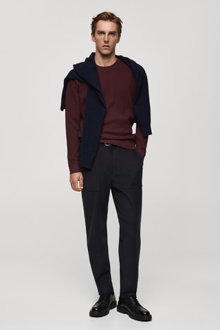 Pull coton maille fine côtelée - Bordeaux