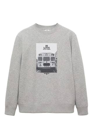 Sweat-shirt coton imprimé graphique - Gris foncé chiné