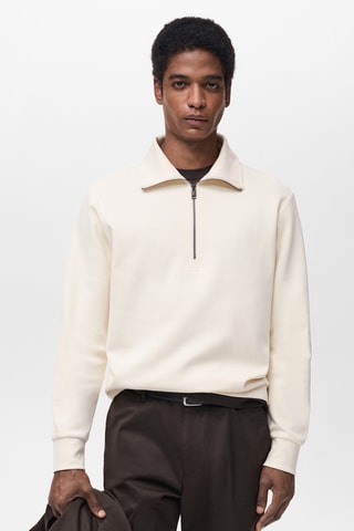 Sweat coton regular-fit à zip - Blanc cassé
