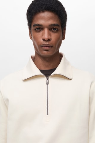 Sweat coton regular-fit à zip - Blanc cassé