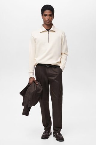 Sweat coton regular-fit à zip - Blanc cassé