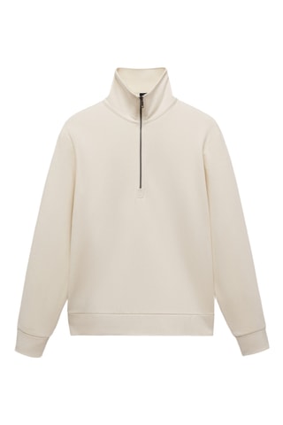 Sweat coton regular-fit à zip - Blanc cassé