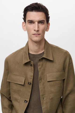 Surchemise 100 % lin poches - Kaki