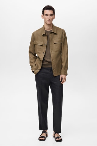 Surchemise 100 % lin poches - Kaki