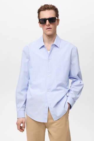 Chemise à rayures 100% coton coupe régulière - Bleu ciel