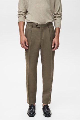 Pantalon costume slim-fit lin mélangé à pinces - Gris