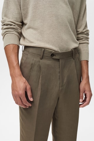 Pantalon costume slim-fit lin mélangé à pinces - Gris