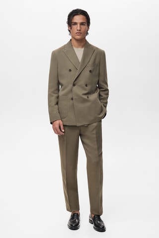 Pantalon costume slim-fit lin mélangé à pinces - Gris