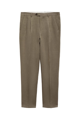 Pantalon costume slim-fit lin mélangé à pinces - Gris