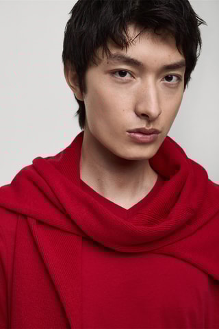 T-shirt 100 % coton col V slim-fit - Rouge