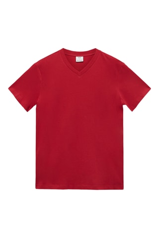 T-shirt 100 % coton col V slim-fit - Rouge