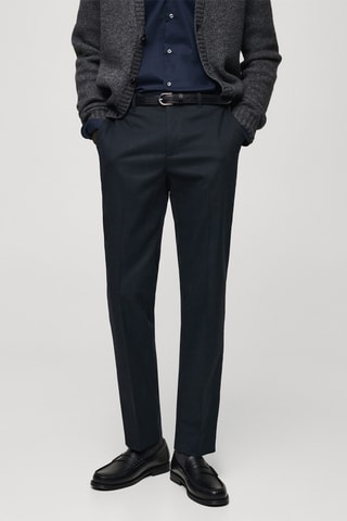 Pantalon en coton regular fit - Bleu marine