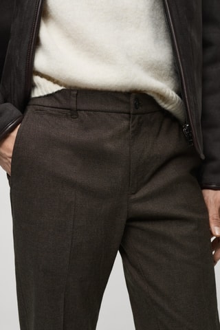 Pantalon flanelle micro pied-de-poule - Marron