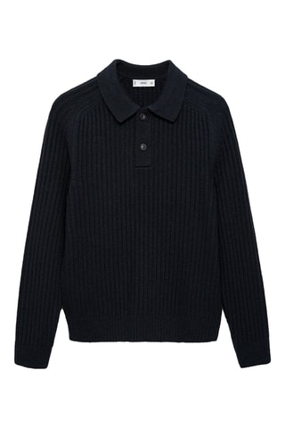 Pull-over col polo maille côtelée - Bleu marine
