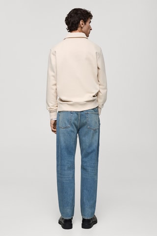 Sweat polo en coton gratté regular-fit - Ecru