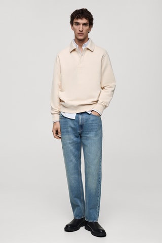 Sweat polo en coton gratté regular-fit - Ecru