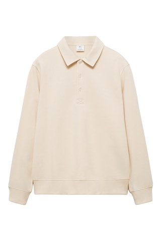 Sweat polo en coton gratté regular-fit - Ecru