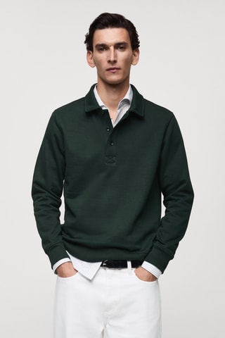 Sweat polo en coton gratté regular-fit - Vert