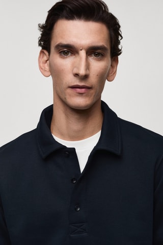 Sweat polo en coton gratté regular-fit - Bleu marine