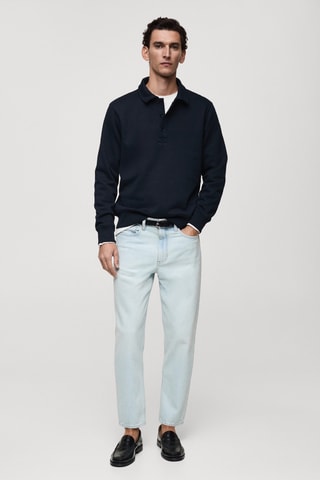 Sweat polo en coton gratté regular-fit - Bleu marine