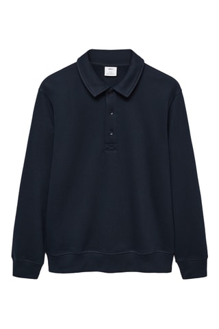 Sweat polo en coton gratté regular-fit - Bleu marine