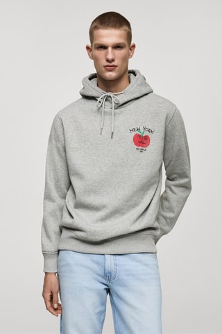 Sweat-shirt capuche graphique - Gris clair chiné