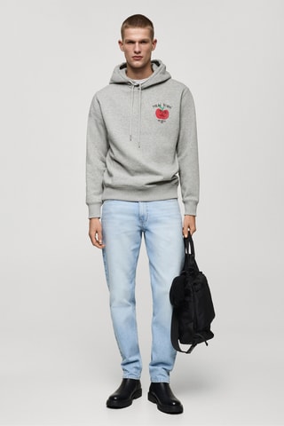 Sweat-shirt capuche graphique - Gris clair chiné