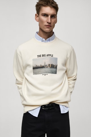 Sweat-shirt coton imprimé graphique - Beige