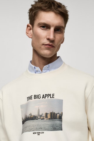 Sweat-shirt coton imprimé graphique - Beige