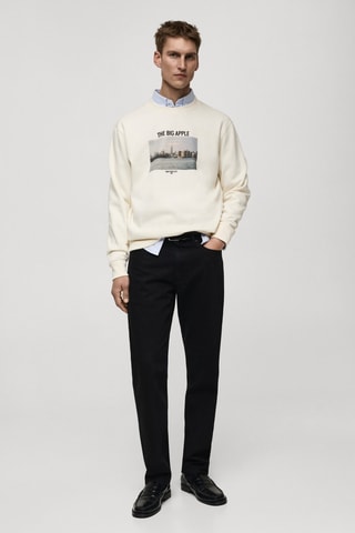 Sweat-shirt coton imprimé graphique - Beige