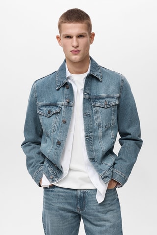 Veste en jean effet usé - Bleu marine