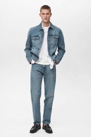 Veste en jean effet usé - Bleu marine