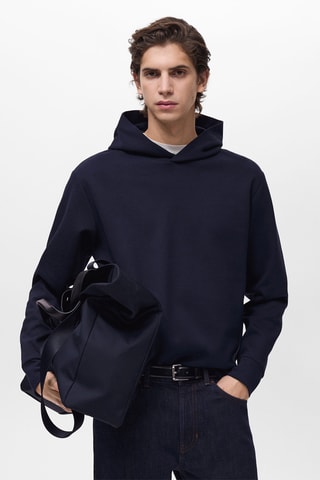 Sweat-shirt coton capuche regular-fit - Bleu nuit