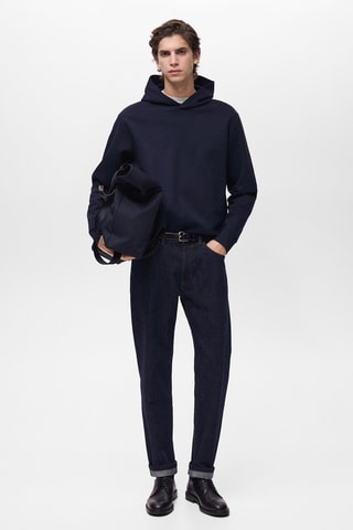 Sweat-shirt coton capuche regular-fit - Bleu nuit