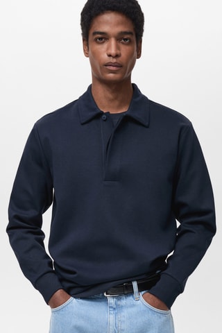 Sweat-shirt polo coton regular-fit - Bleu nuit