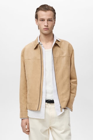 Veste imitation daim fermeture Éclair - Beige