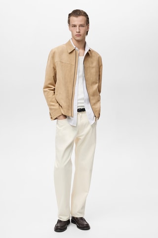 Veste imitation daim fermeture Éclair - Beige