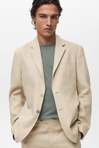 Veste 100 % lin poches plaquées - Marron