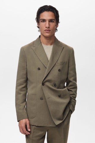 Veste costume croisée lin mélangé slim-fit - Gris