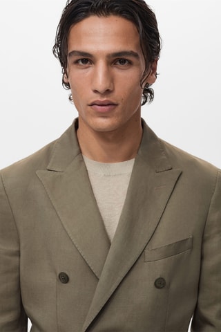 Veste costume croisée lin mélangé slim-fit - Gris