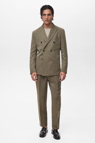 Veste costume croisée lin mélangé slim-fit - Gris