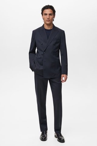 Veste costume croisée 100 % laine froide - Bleu