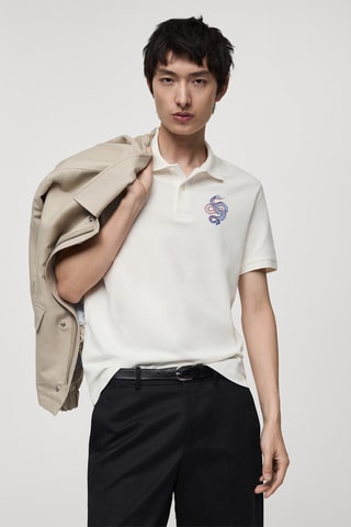 Polo 100 % coton brodé graphique poitrine - Blanc