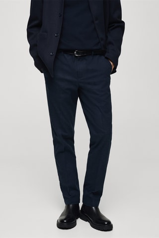 Pantalon en flanelle pied-de-poule - Bleu indigo