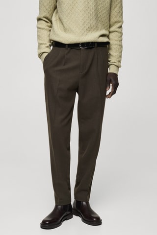 Pantalon laine flanelle pinces - Kaki