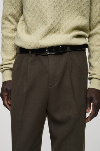 Pantalon laine flanelle pinces - Kaki