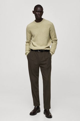 Pantalon laine flanelle pinces - Kaki