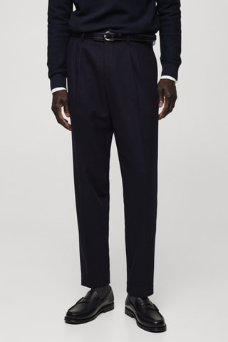 Pantalon laine flanelle pinces - Bleu marine